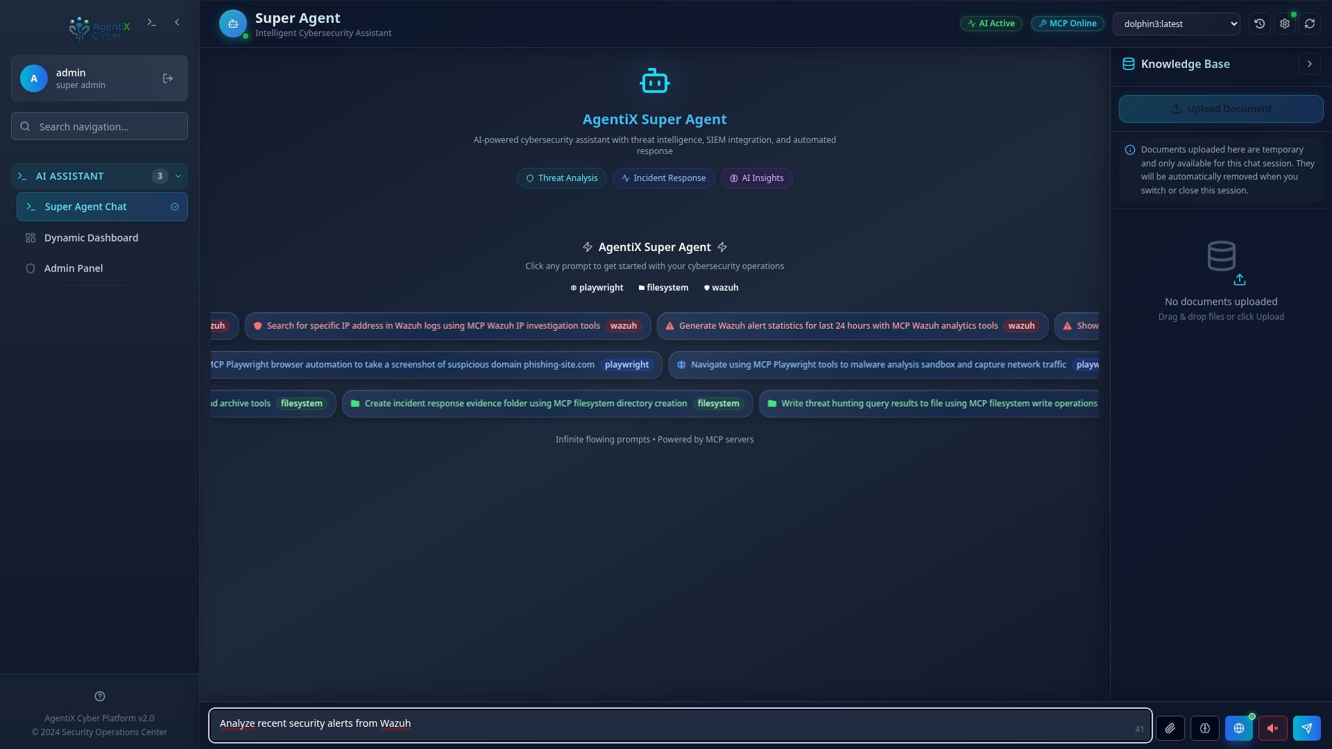 AgentiX Knowledge Base panel for RAG document intelligence
