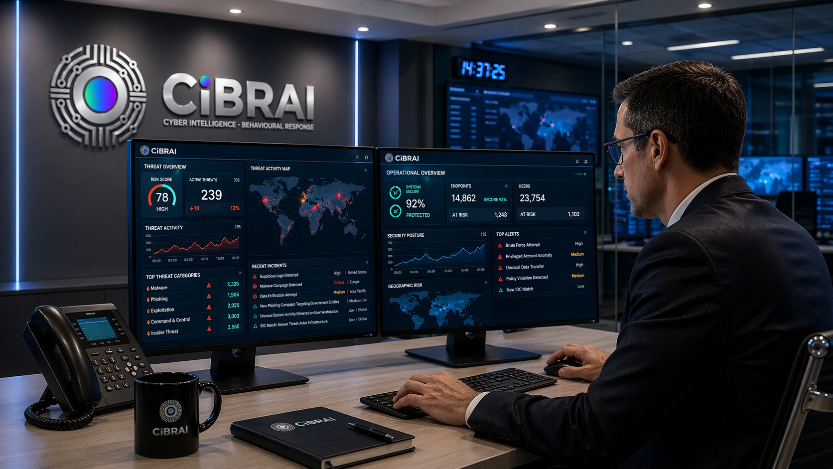 Government security professional reviewing threat data